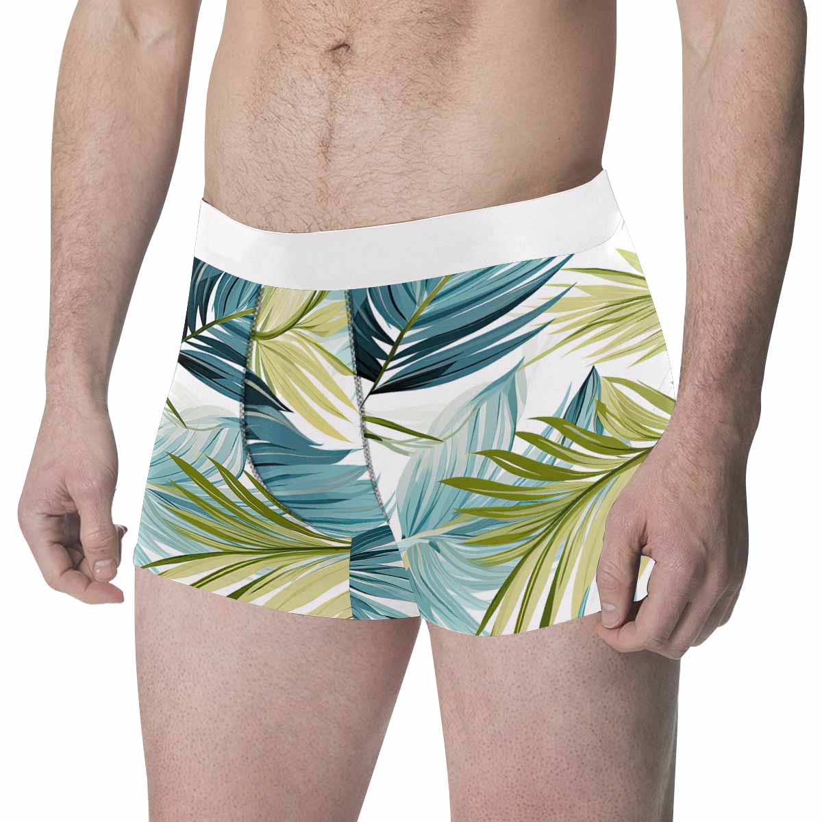 Palm Leaves Blue Green Men's All Over Print Boxer Briefs(Made In AUS)