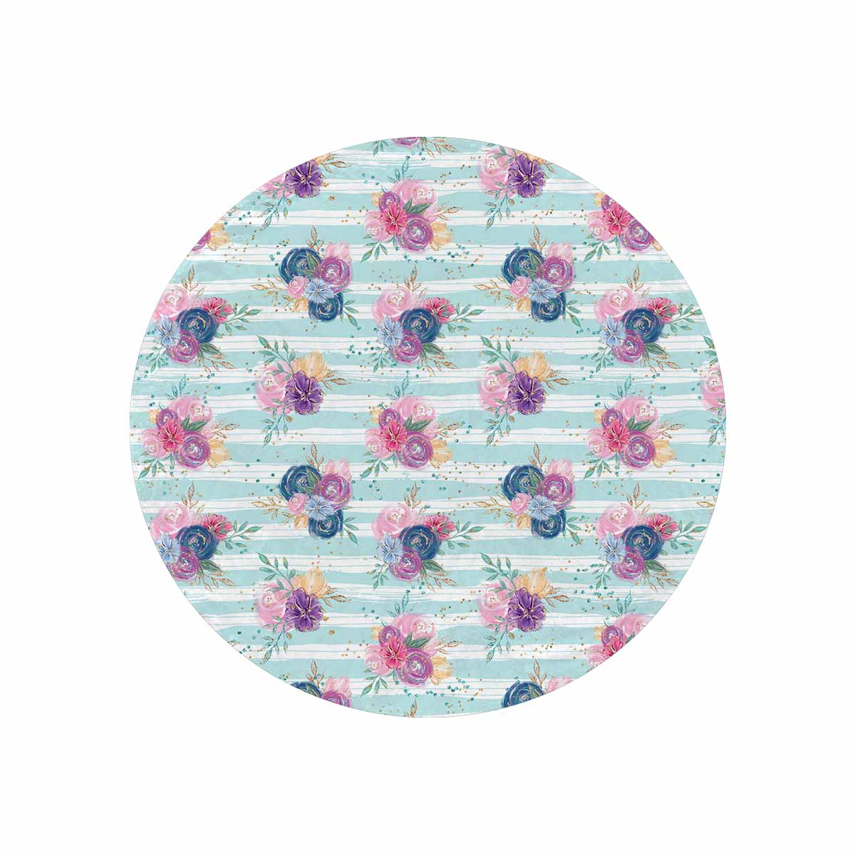 Purple and Pink floral Blue Stripes  Circular Micro Fleece Blanket 47"