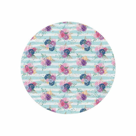 Purple and Pink floral Blue Stripes  Circular Micro Fleece Blanket 47"
