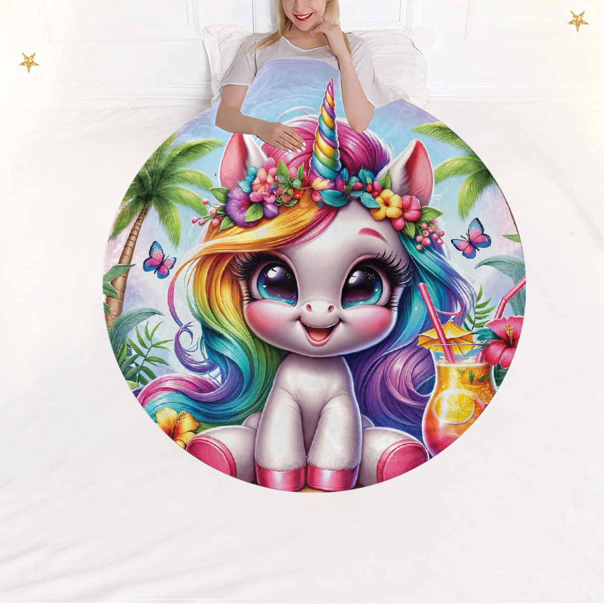 Unicorn_Awd35129  Circular Micro Fleece Blanket 60"