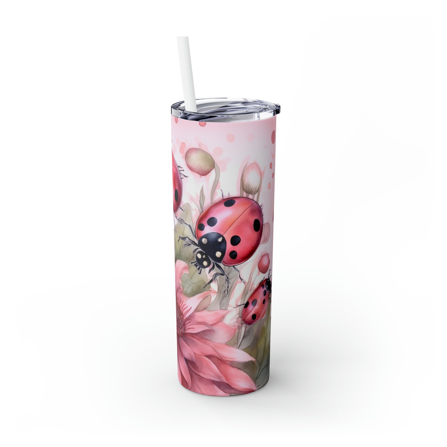 Skinny Tumbler with Straw, 20oz, Sunflowers, Ladybirds