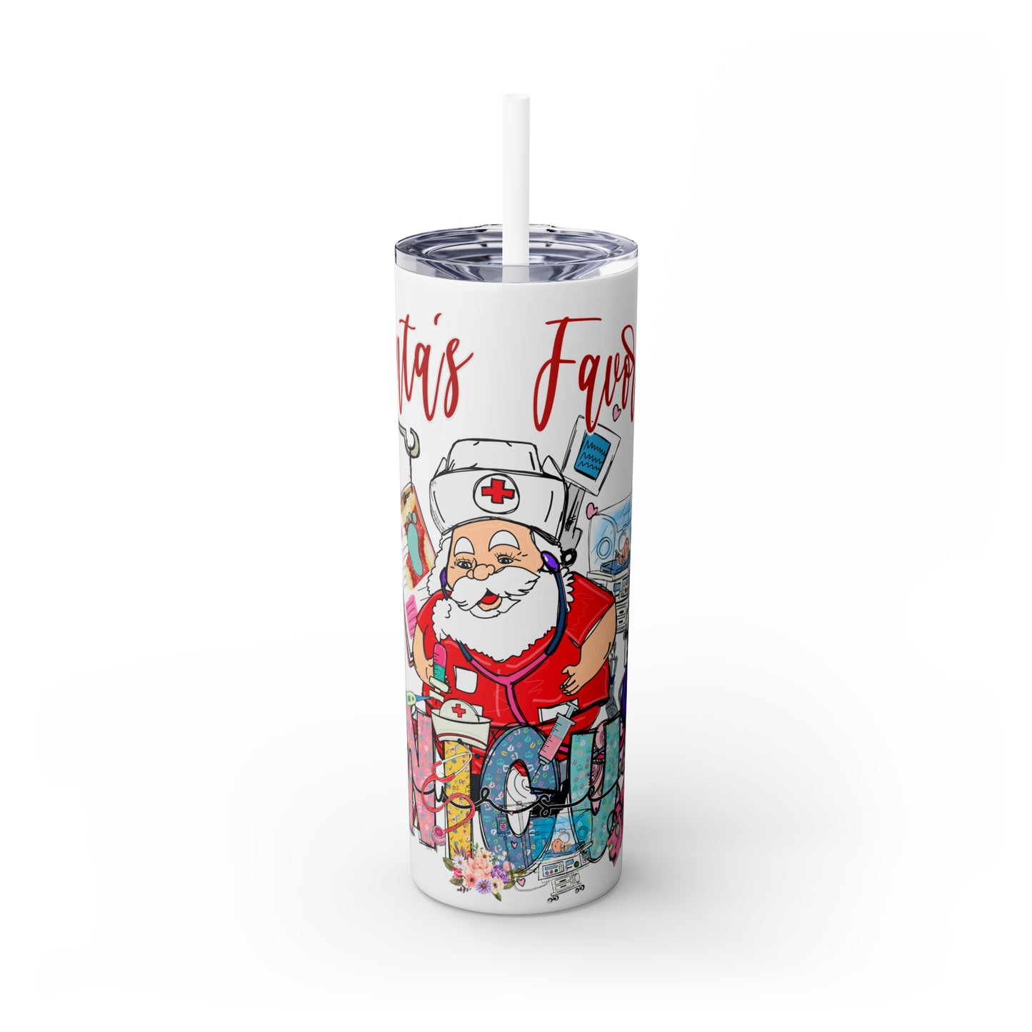 Skinny Tumbler with Straw, 20oz,  Santa's Favorite NICU