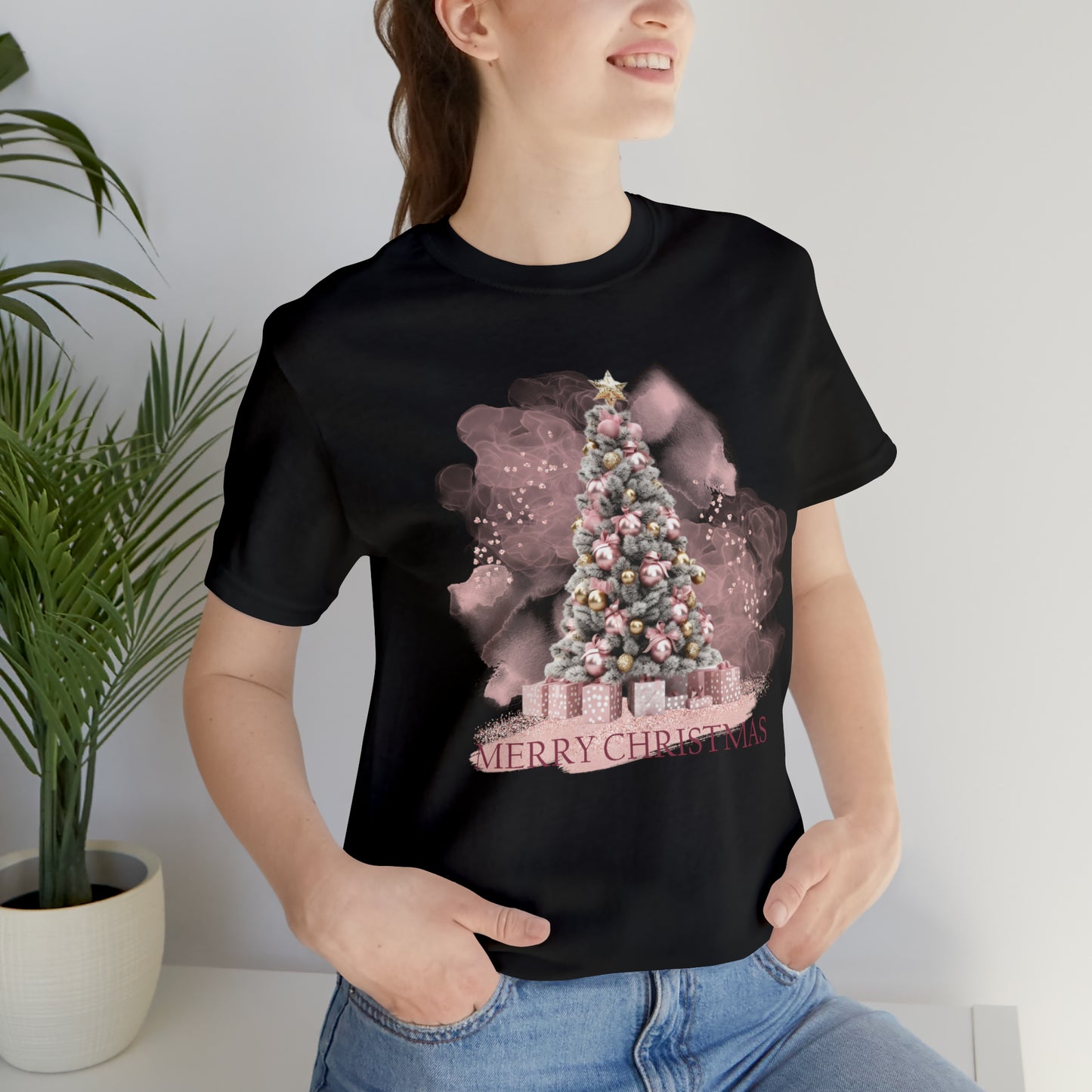 Unisex Adults Jersey Short Sleeve Tee Pink Christmas, Christmas Tree, Christmas TShirt