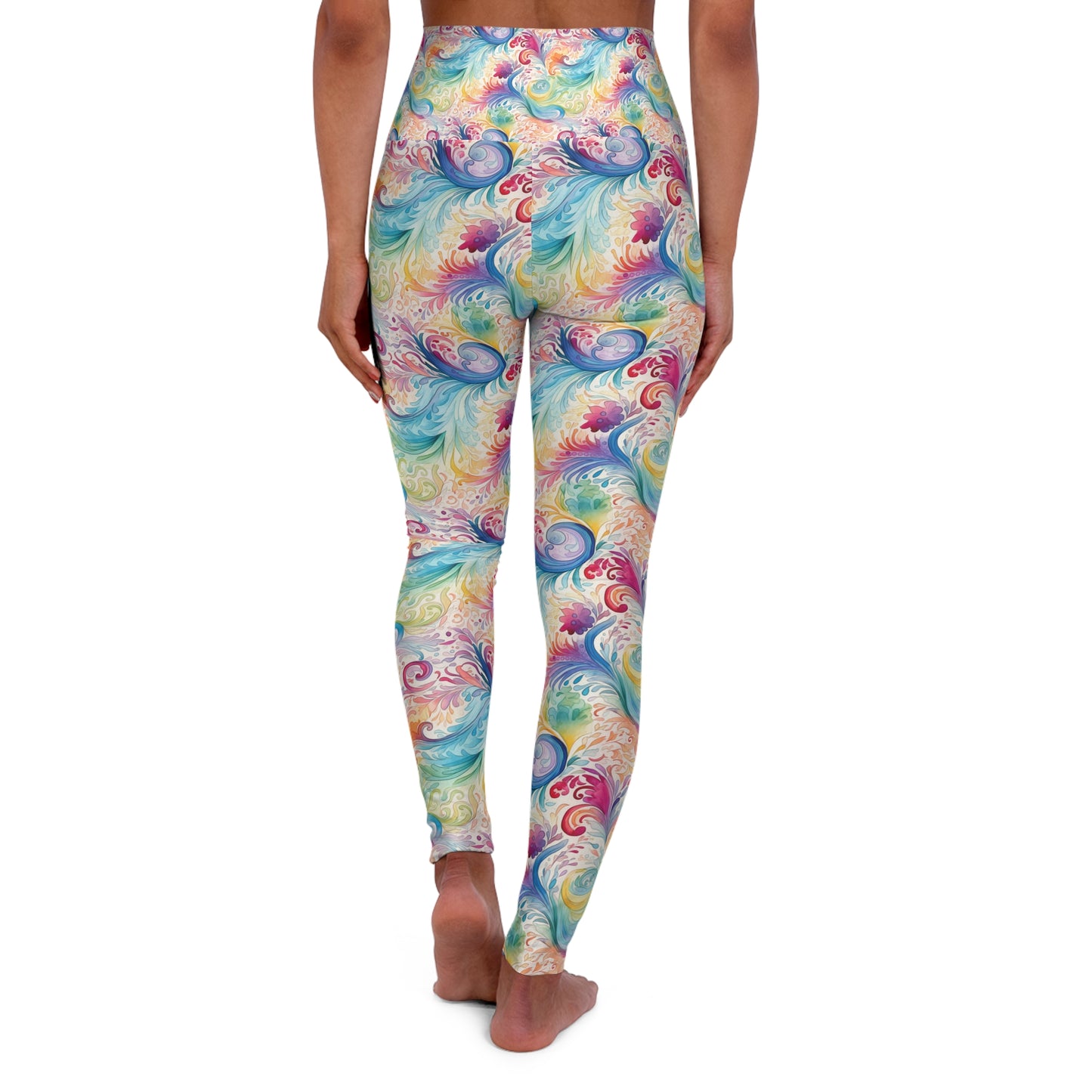 High Waisted Yoga Leggings, Rainbow Paisley