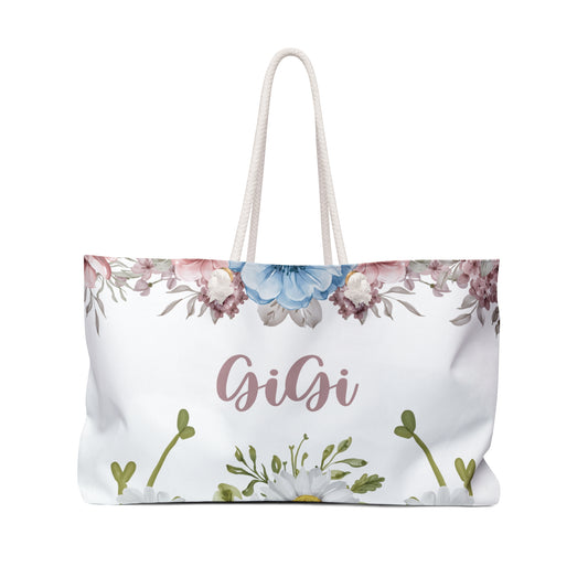 Personalised/Non-Personalised Weekender Bag, Floral, GiGi, Large Weekender Bag, Beach Bag, Book Bag