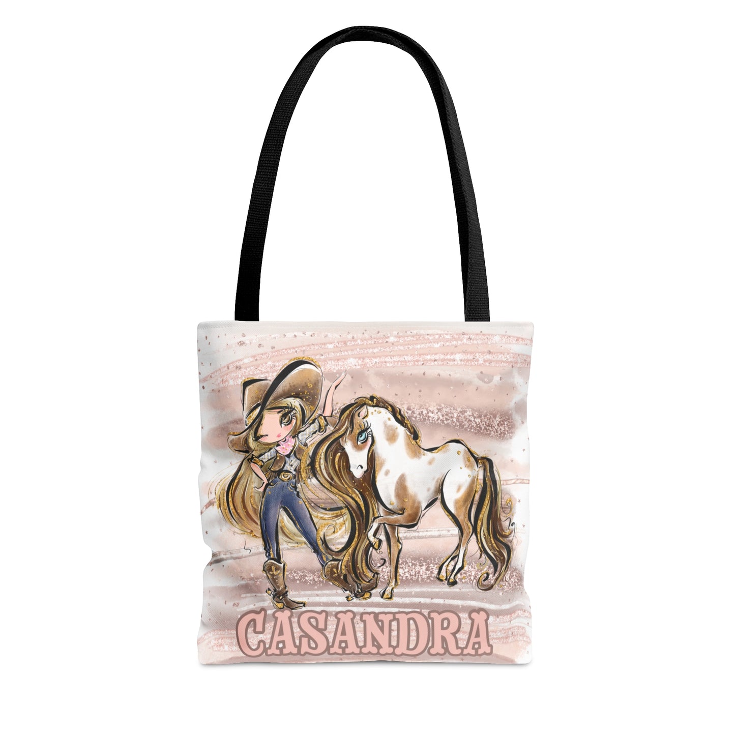 Personalised Tote Bag, Cowgirl & Horse, Blonde Hair, Brown Eyes, Tote bag