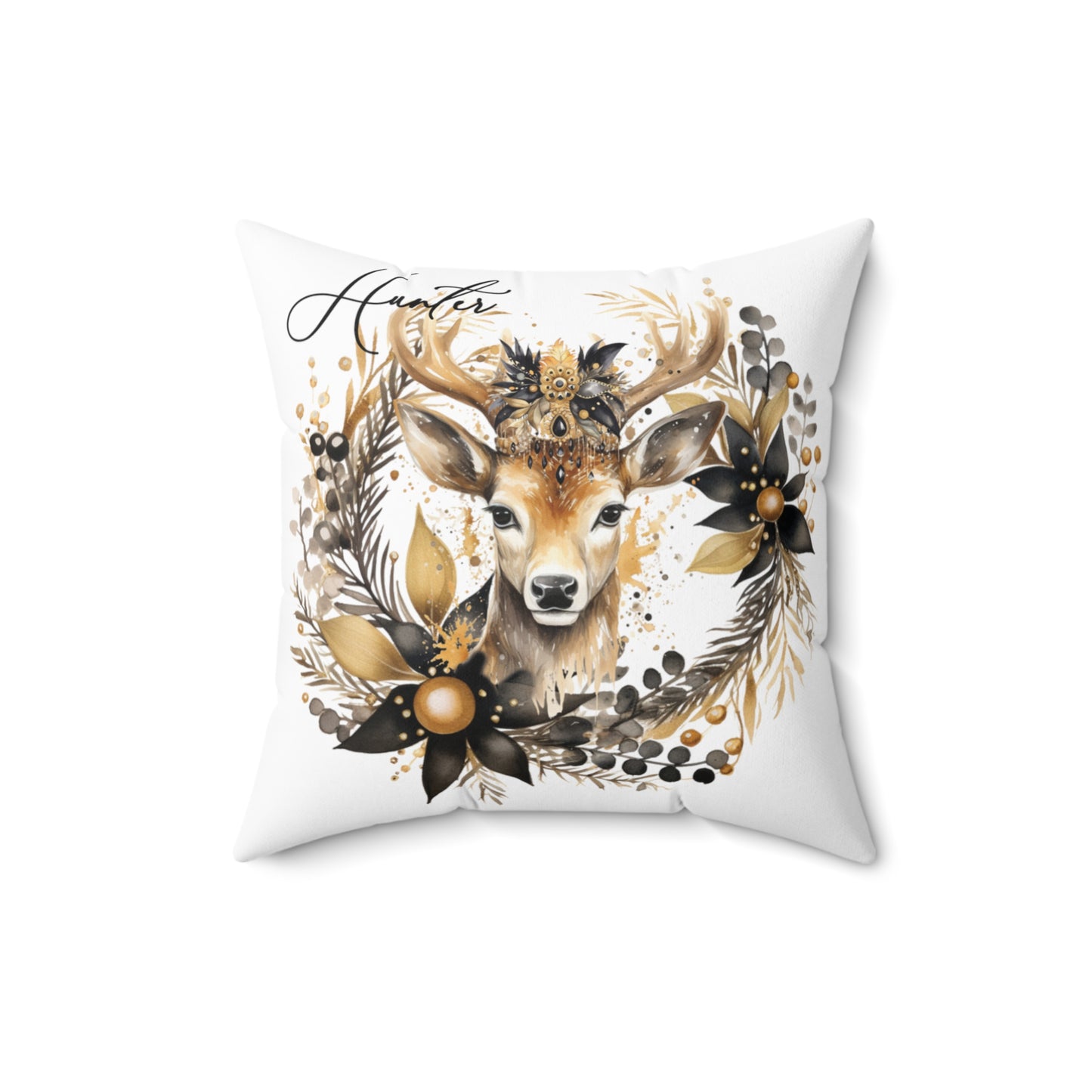 Personalised Cushion,  Reindeer Floral, Polyester Square Cushion, Christmas cushion