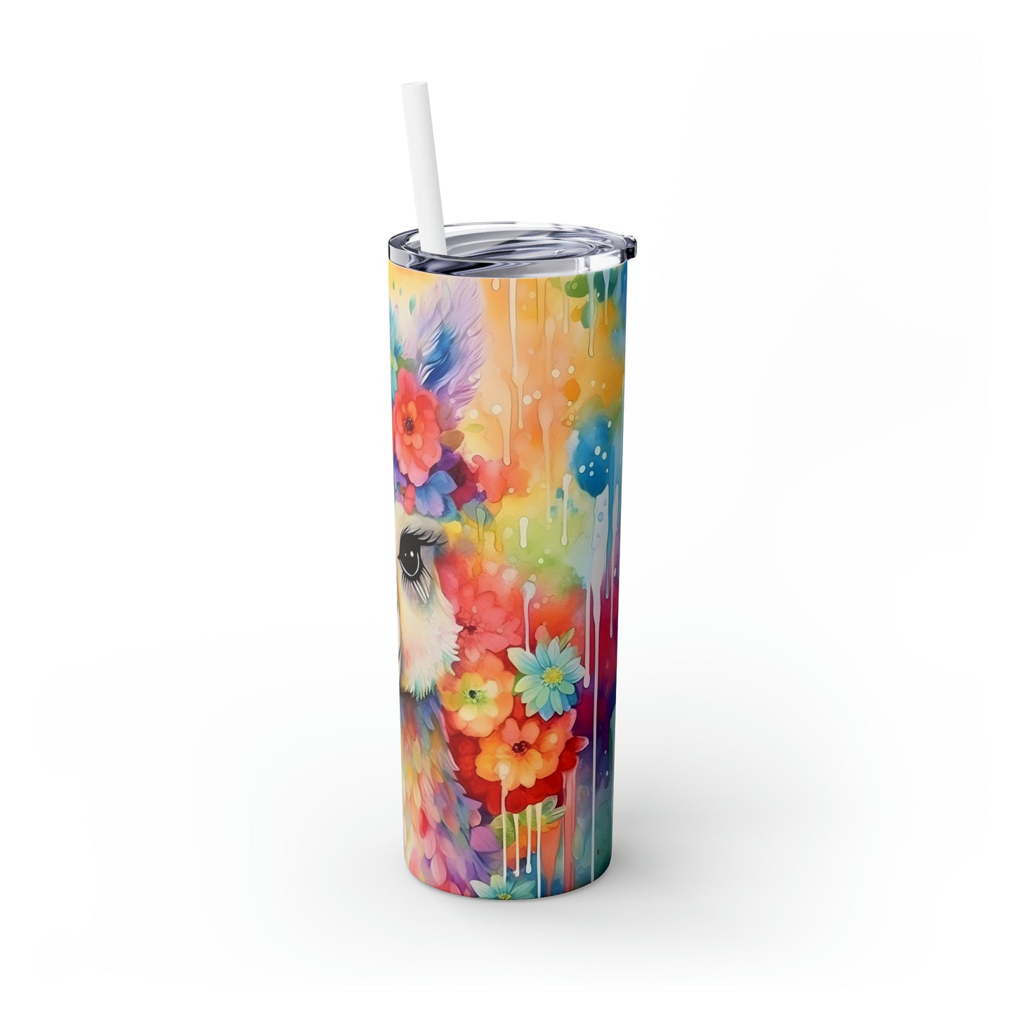 Skinny Tumbler with Straw, 20oz, Llama