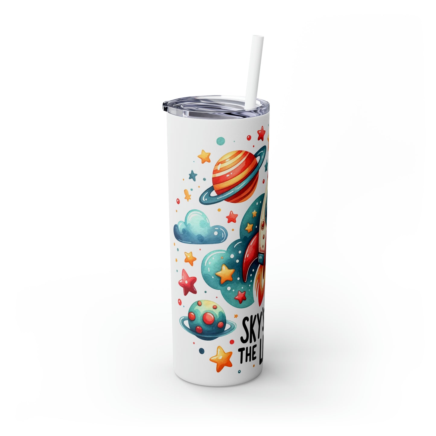 Skinny Tumbler with Straw, 20oz, Rocket, Sky's Not the Limit