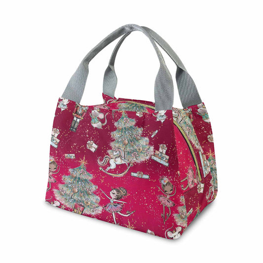 Red Christmas  Portable Lunch Bag-Grey Handle