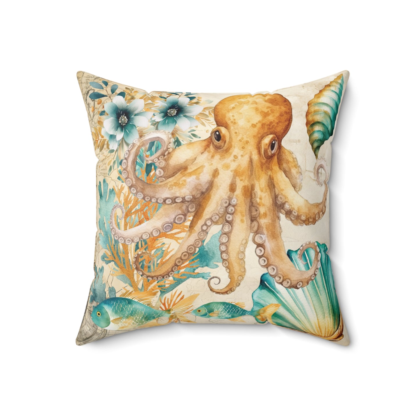 Nautical Polyester Square Cushion, Nautical cushion, Octapus