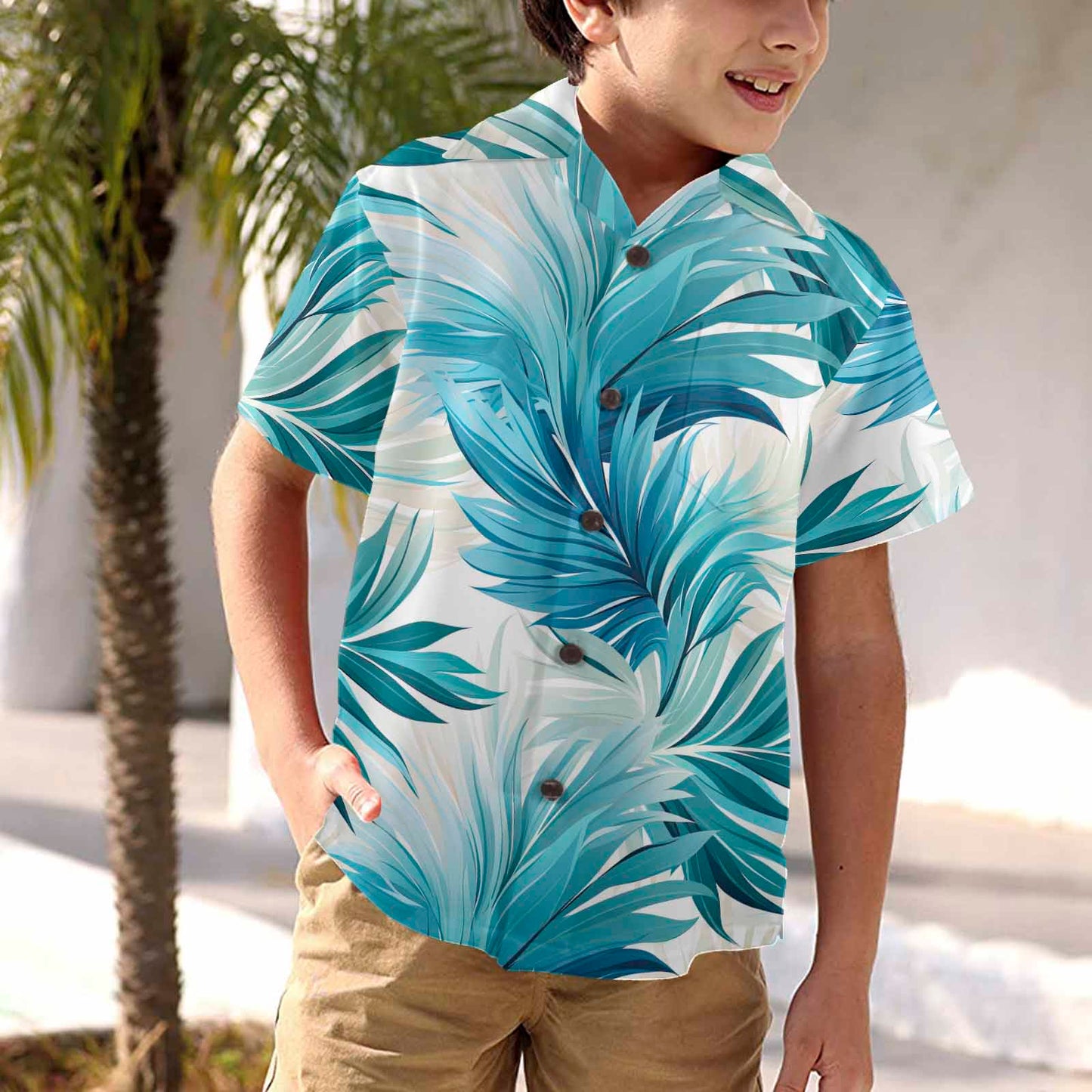 Blue Palms  Little Boys Hawaiian Shirt