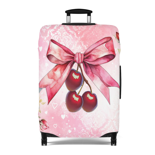 Luggage Cover, Rockabilly, Coquette, Pink Watercolour, Roses, Cherries and Ribbon, awd-2520