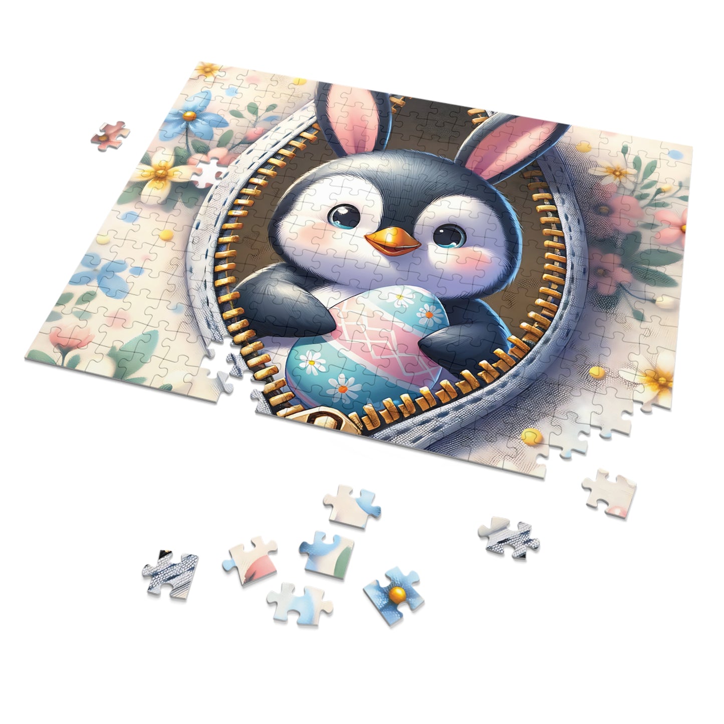 Jigsaw Puzzle, Easter, Penguin with Bunny Ears, Personalised/Non-Personalised (30, 110, 252, 500,1000-Piece) Awd-1307