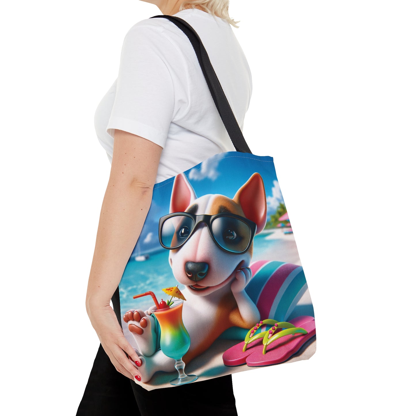 Tote Bag, Dog on Beach, Miniature Bull Terrier Tote bag,  awd-1224