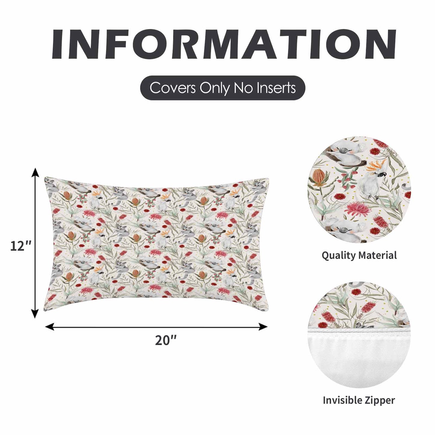 Australian Animals, Koala Cockatoo and Sugar Glider  Peach Skin Pillowcase 20"x12" (One Side Printing)(2 Pack)