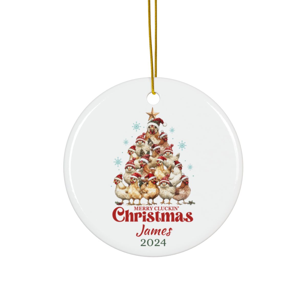 Personalized Christmas Ornament, Ceramic Tree Decoration, Custom Holiday Keepsake, Funny Chicken Design, Gift for Family
