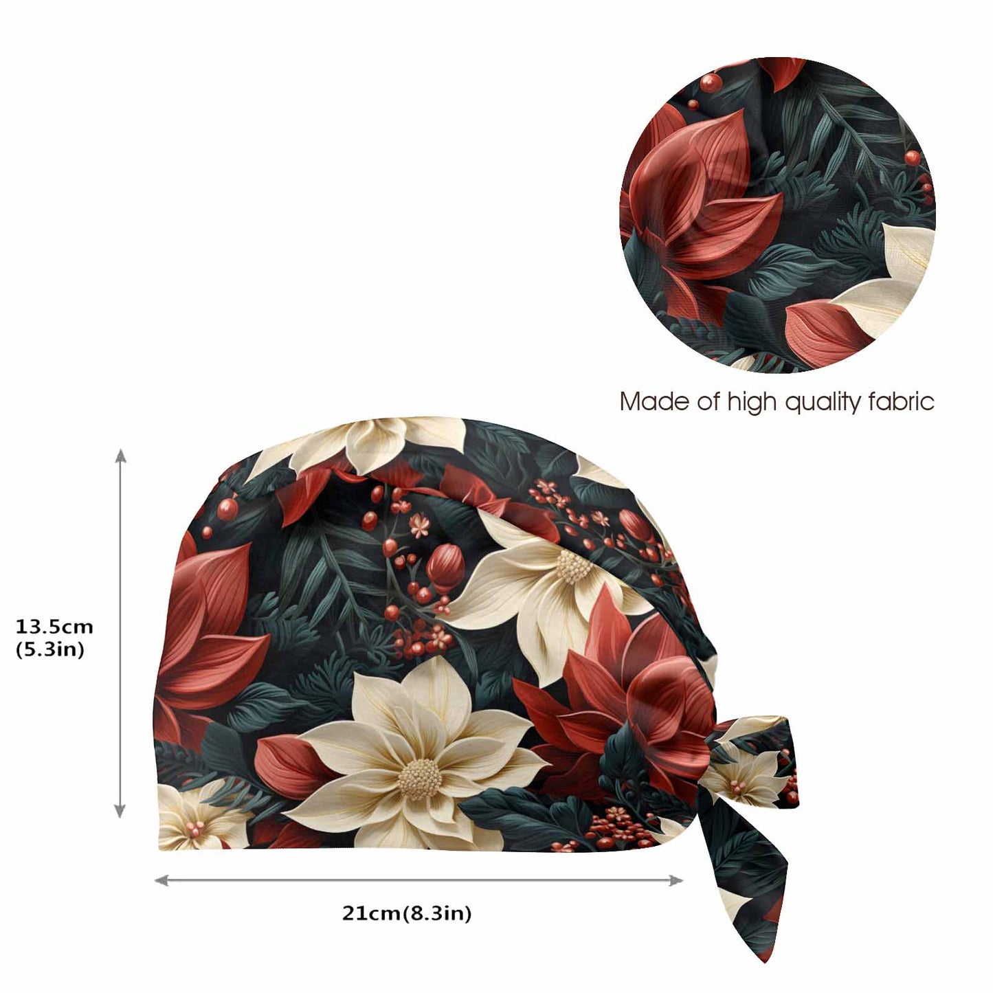 Red and Cream Poinsettia  Scrub Cap