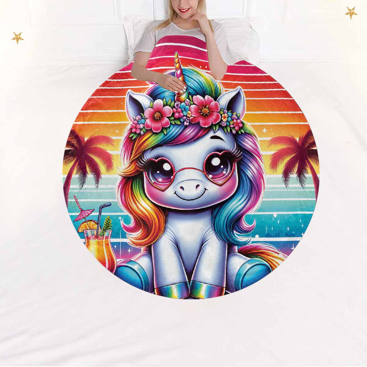 Unicorn_Awd35127  Circular Micro Fleece Blanket 60"