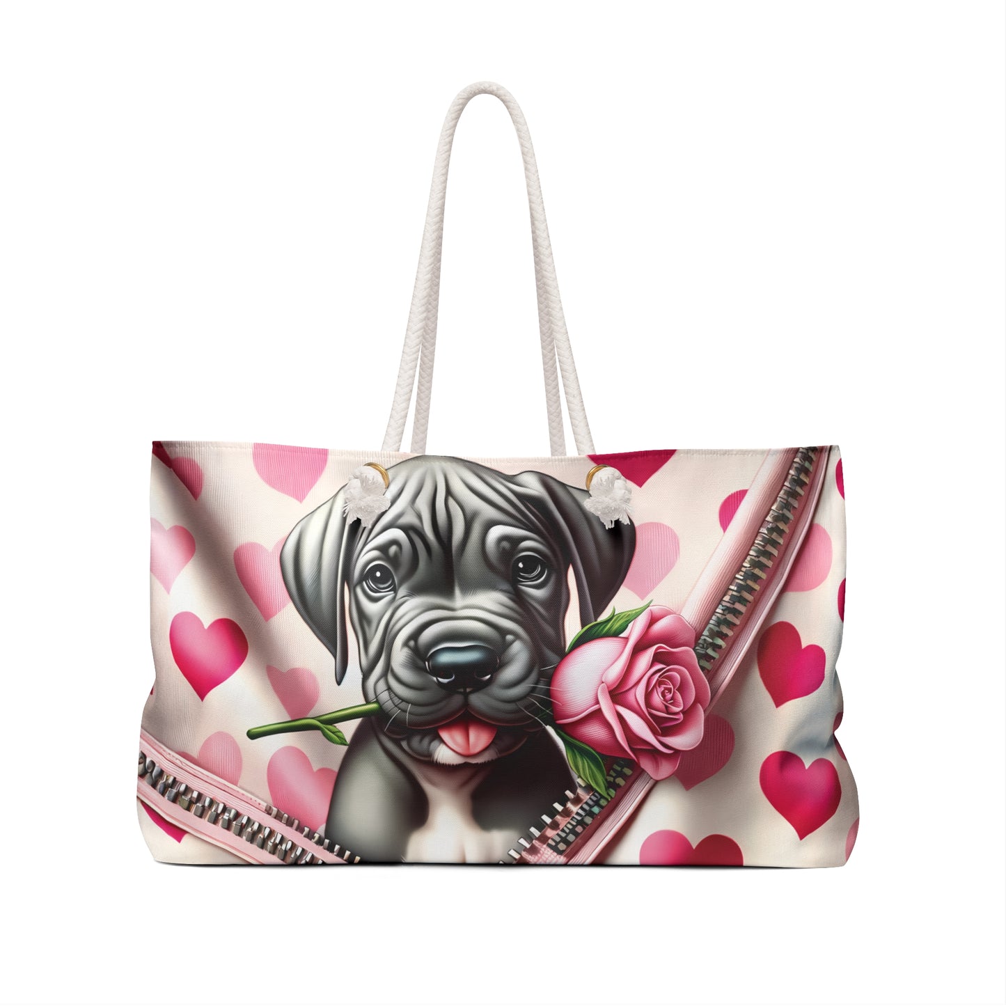 Personalised/Non-Personalised Weekender Bag, Cute Dog, Valentines Day, Large Weekender Bag, Beach Bag, Book Bag