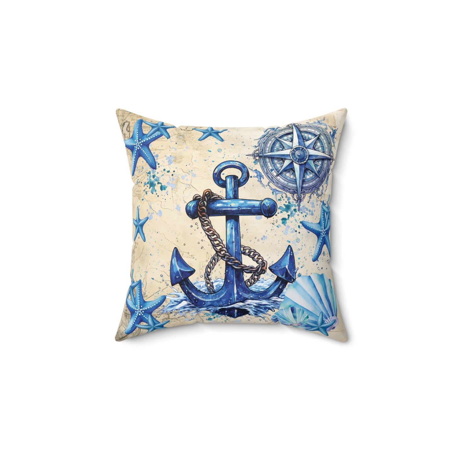 Nautical Polyester Square Cushion, Nautical cushion, Blue Ships Anchor