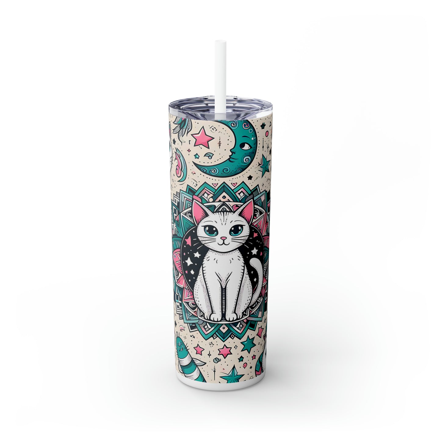 Skinny Tumbler with Straw, 20oz, Cats, awd-317