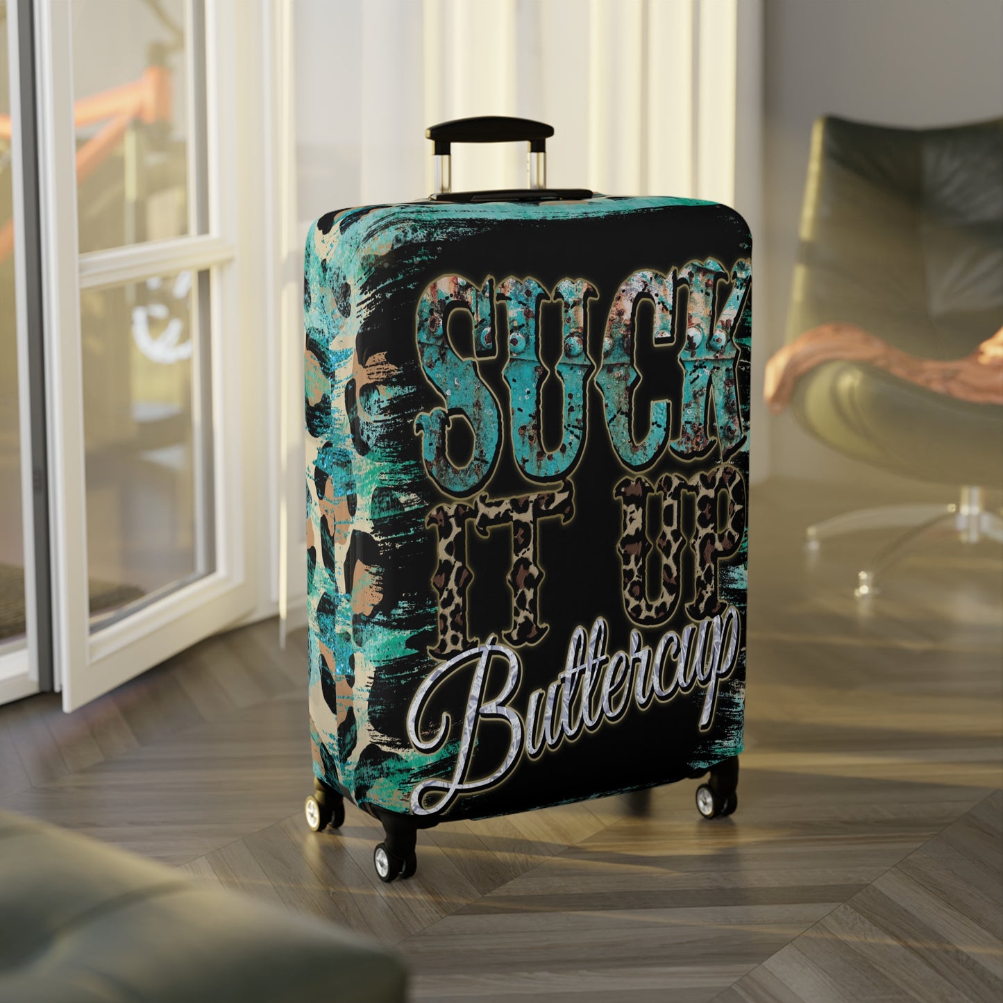 Luggage Cover, Country and Western, Suck it up Buttercup, Turquoise, awd-040