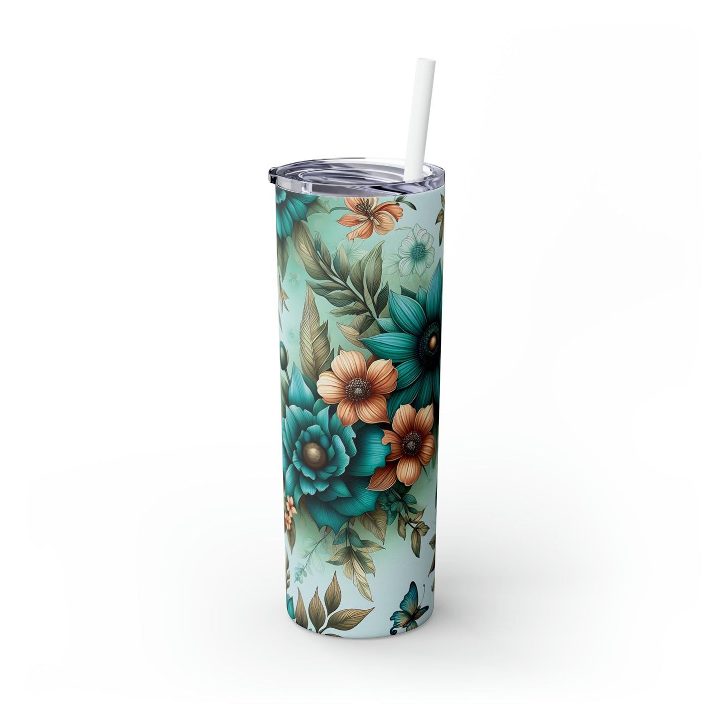 Skinny Tumbler with Straw, 20oz, Floral, awd-438