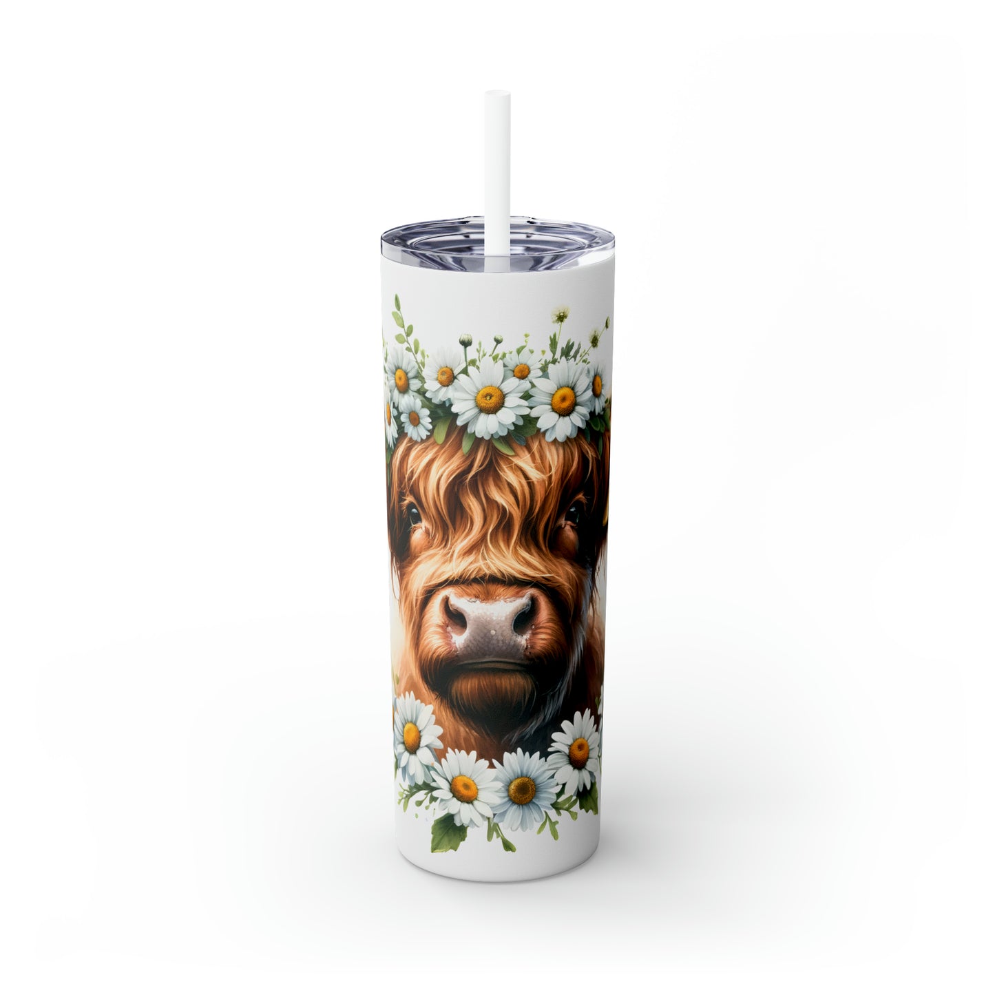 Skinny Tumbler with Straw, 20oz Highlander Cow