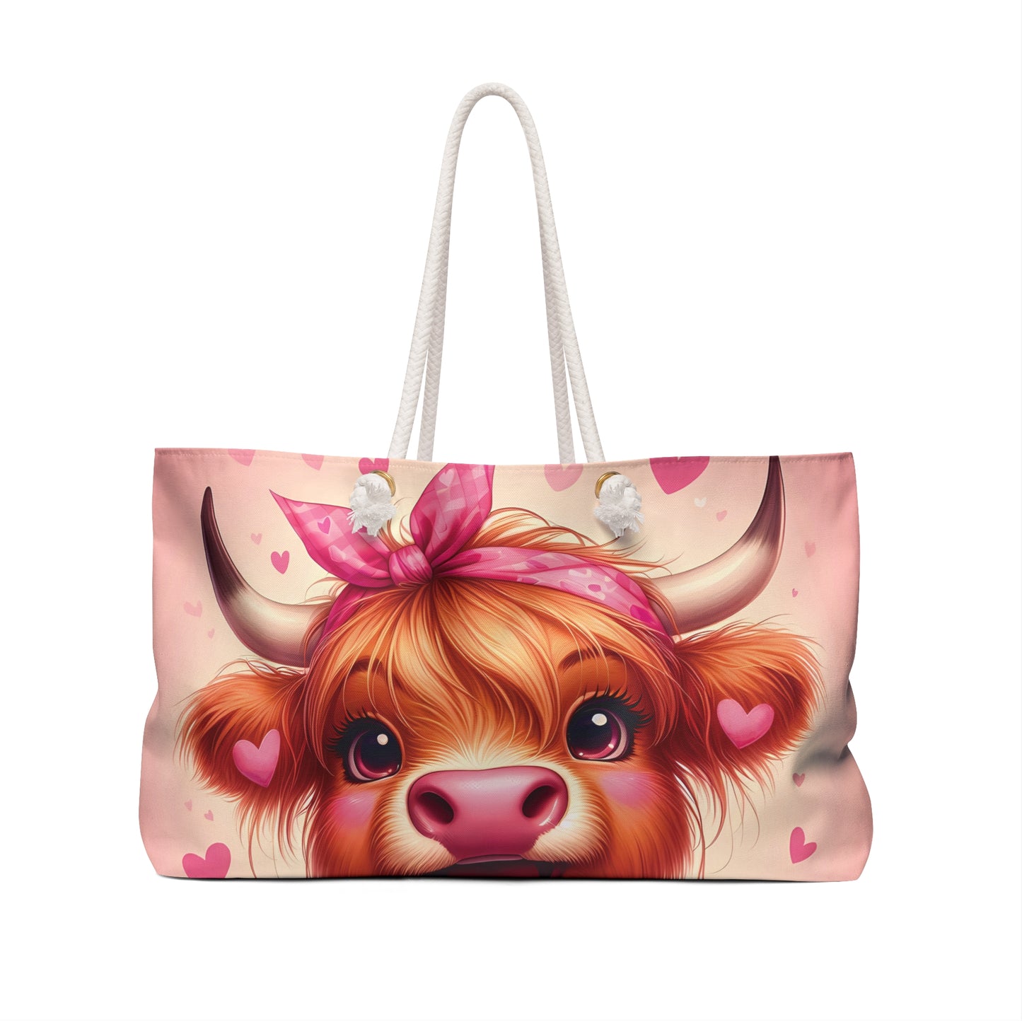 Personalised/Non-Personalised Weekender Bag, Highland Cow, Large Weekender Bag, Beach Bag, Book Bag