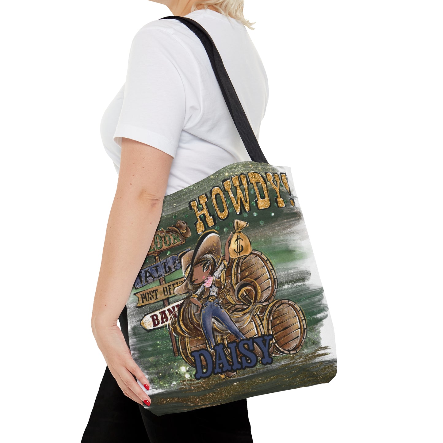 Personalised Tote Bag, Howdy, Brown Hair, Olive Skin, Brown Eyes, Tote bag