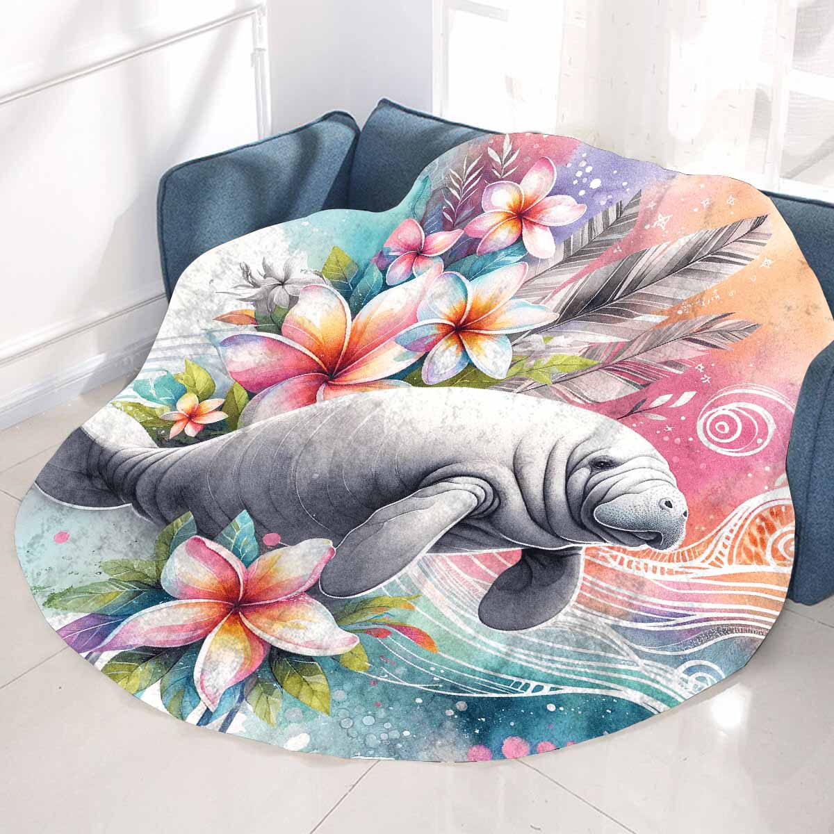Sea_Animals_Dugong_Awd351102  Circular Micro Fleece Blanket 60"