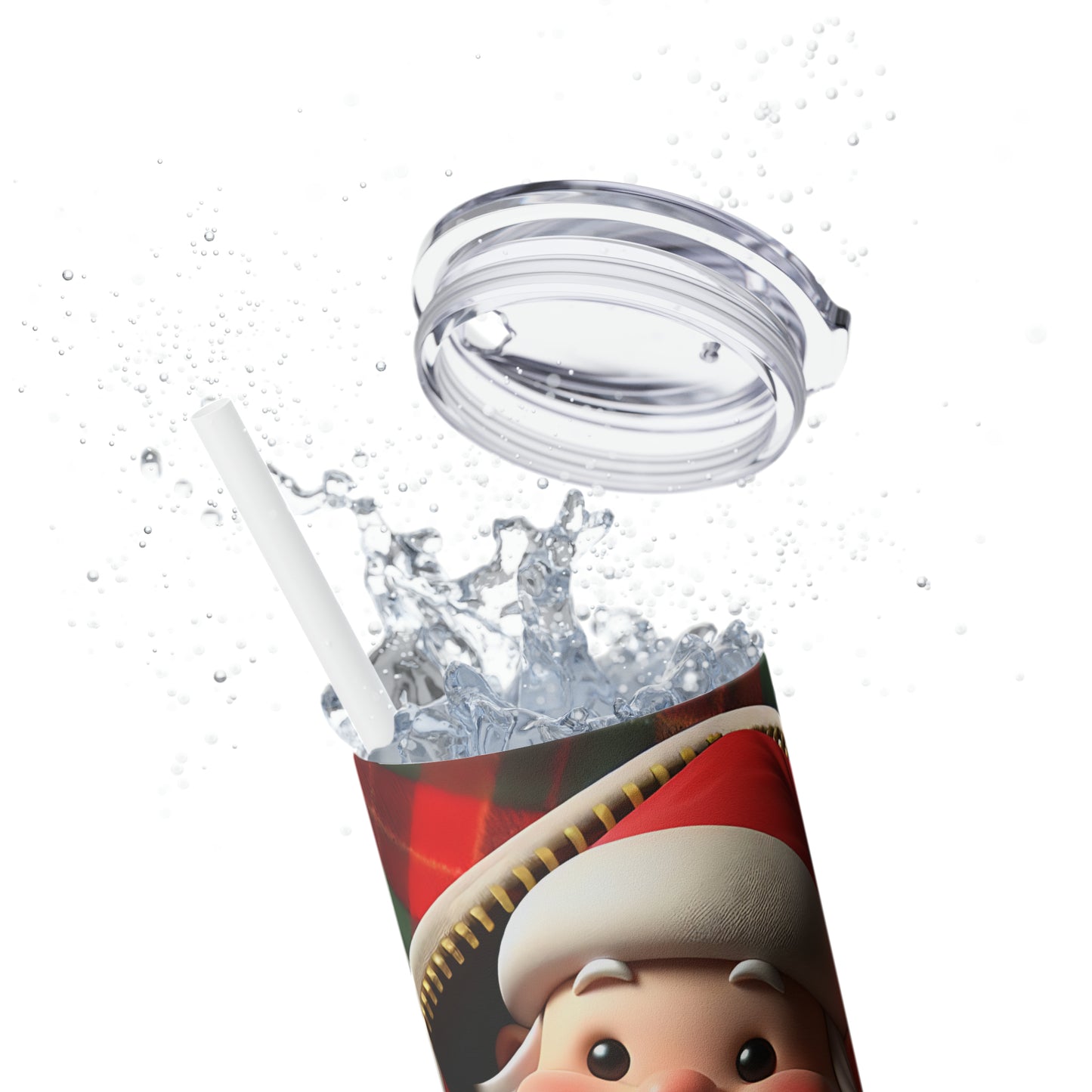 Skinny Tumbler with Straw, 20oz, Santa