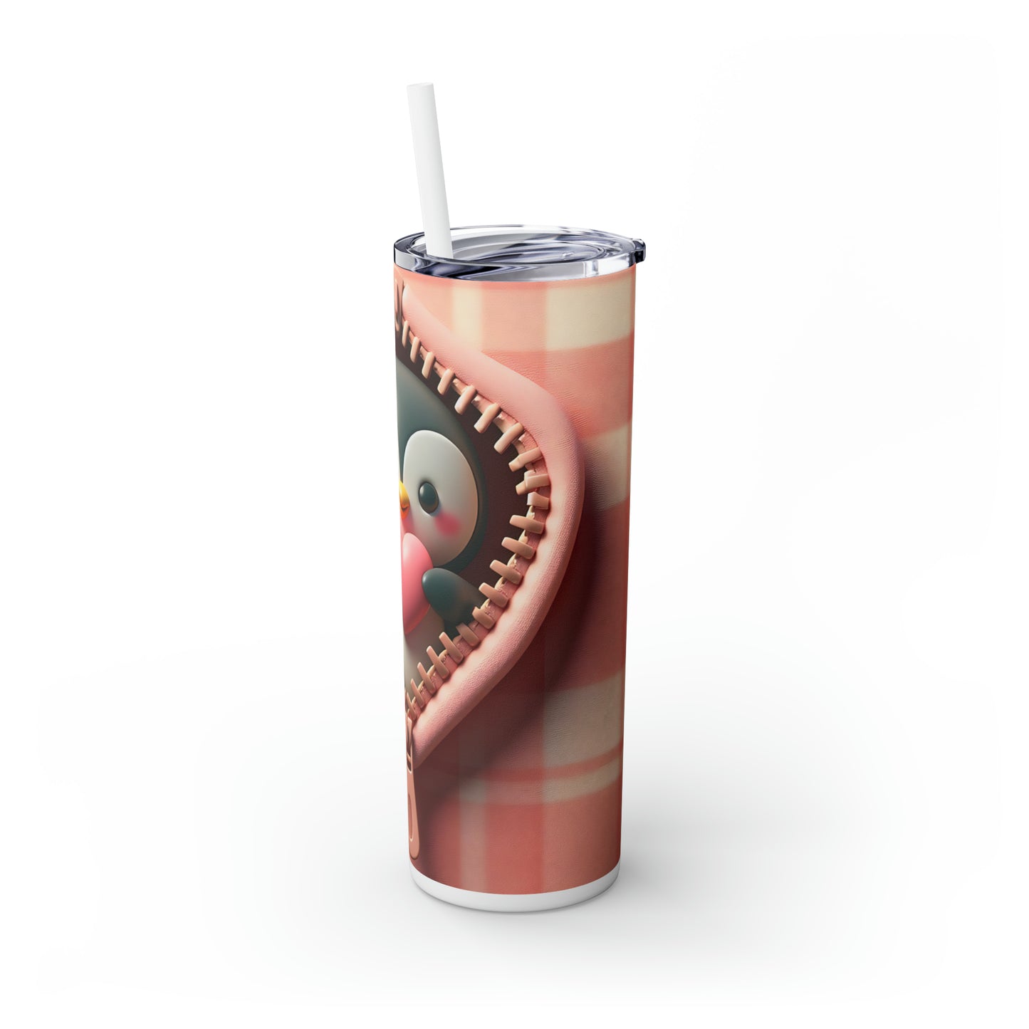 Skinny Tumbler with Straw, 20oz, Penguin, Valentines Day