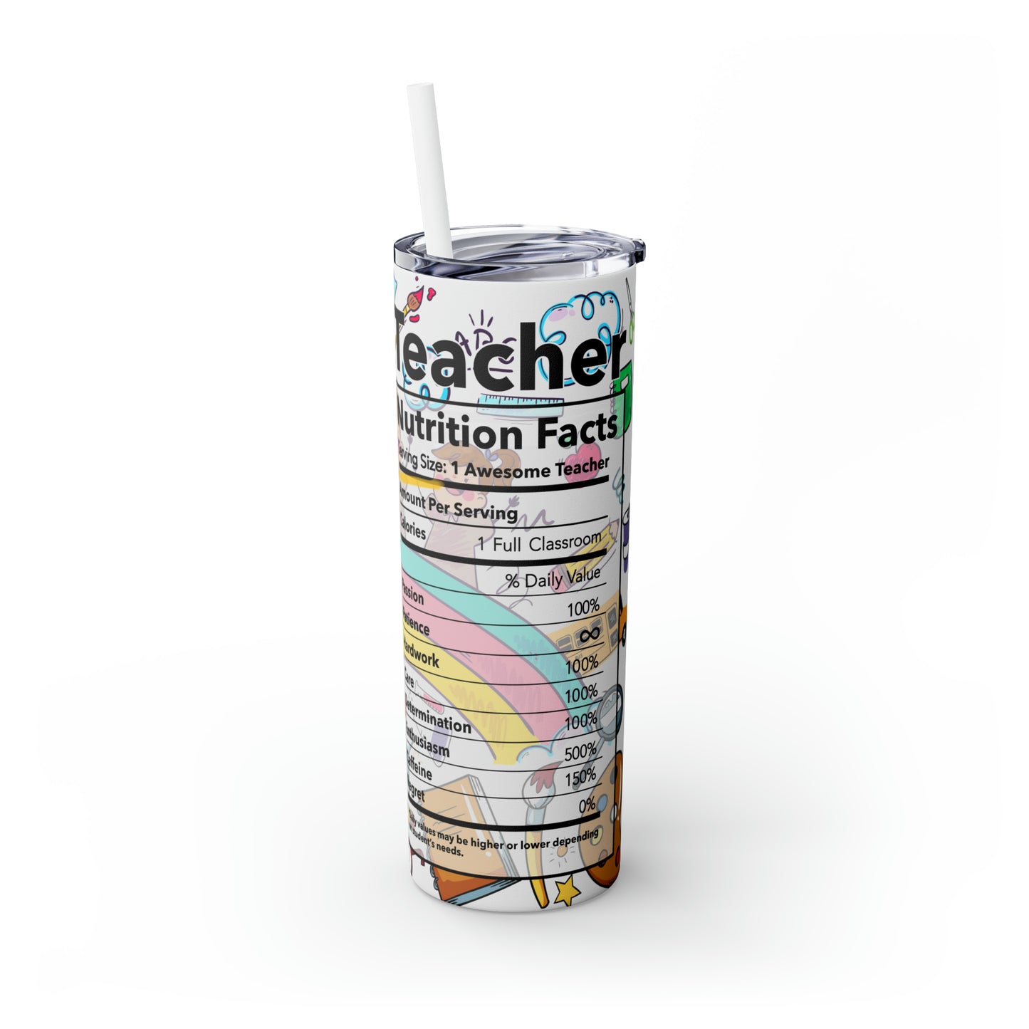 Skinny Tumbler with Straw, 20oz, Preschool Teacher