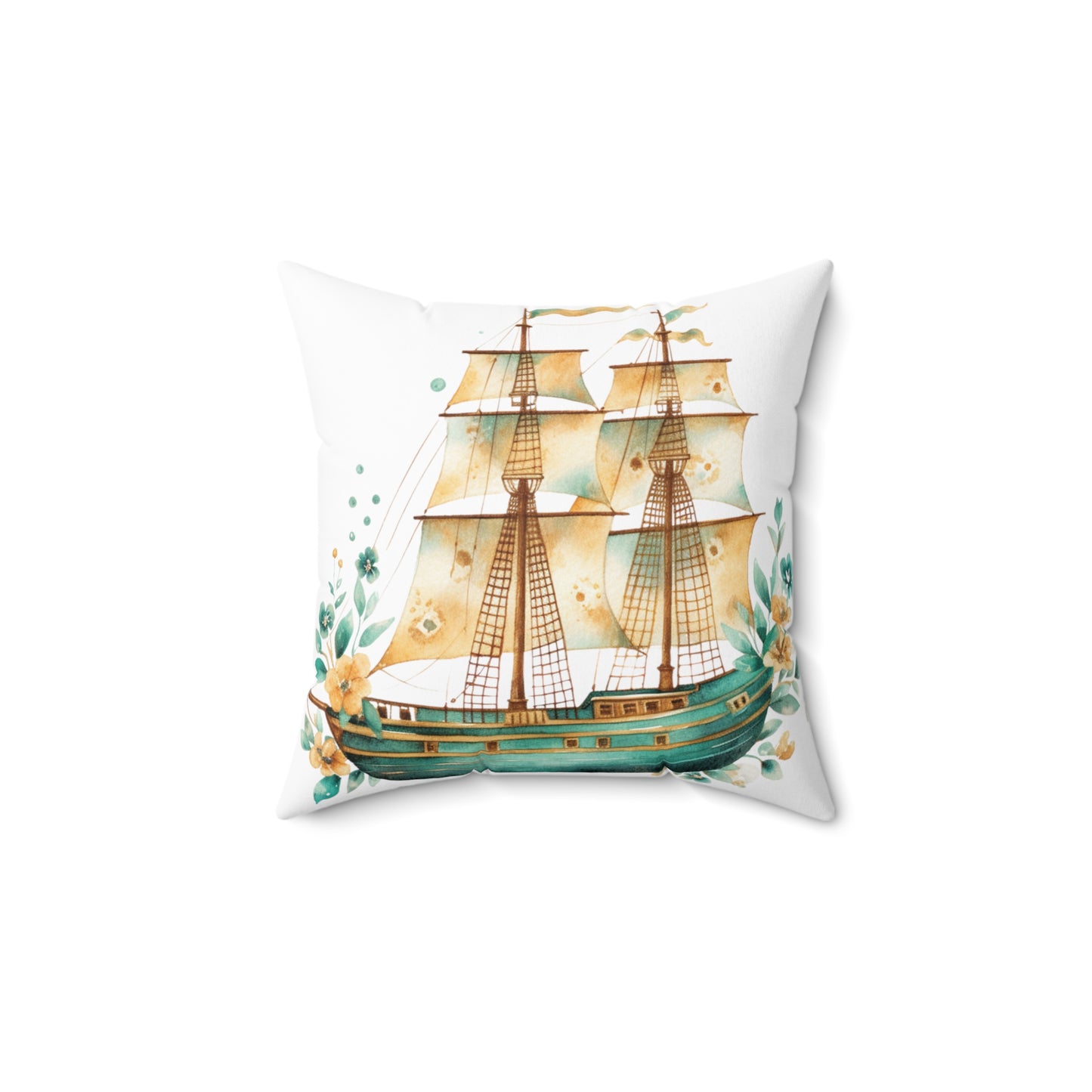 Nautical Polyester Square Cushion, Nautical cushion, White, Ship