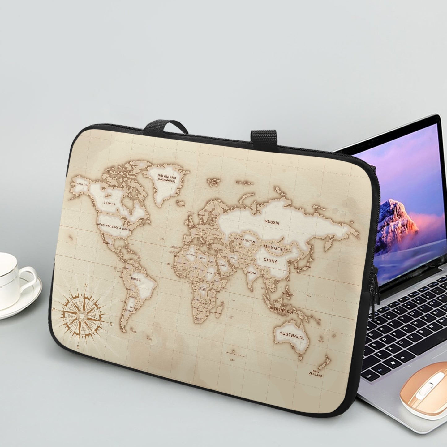 Laptop Sleeve with Handles - World Map