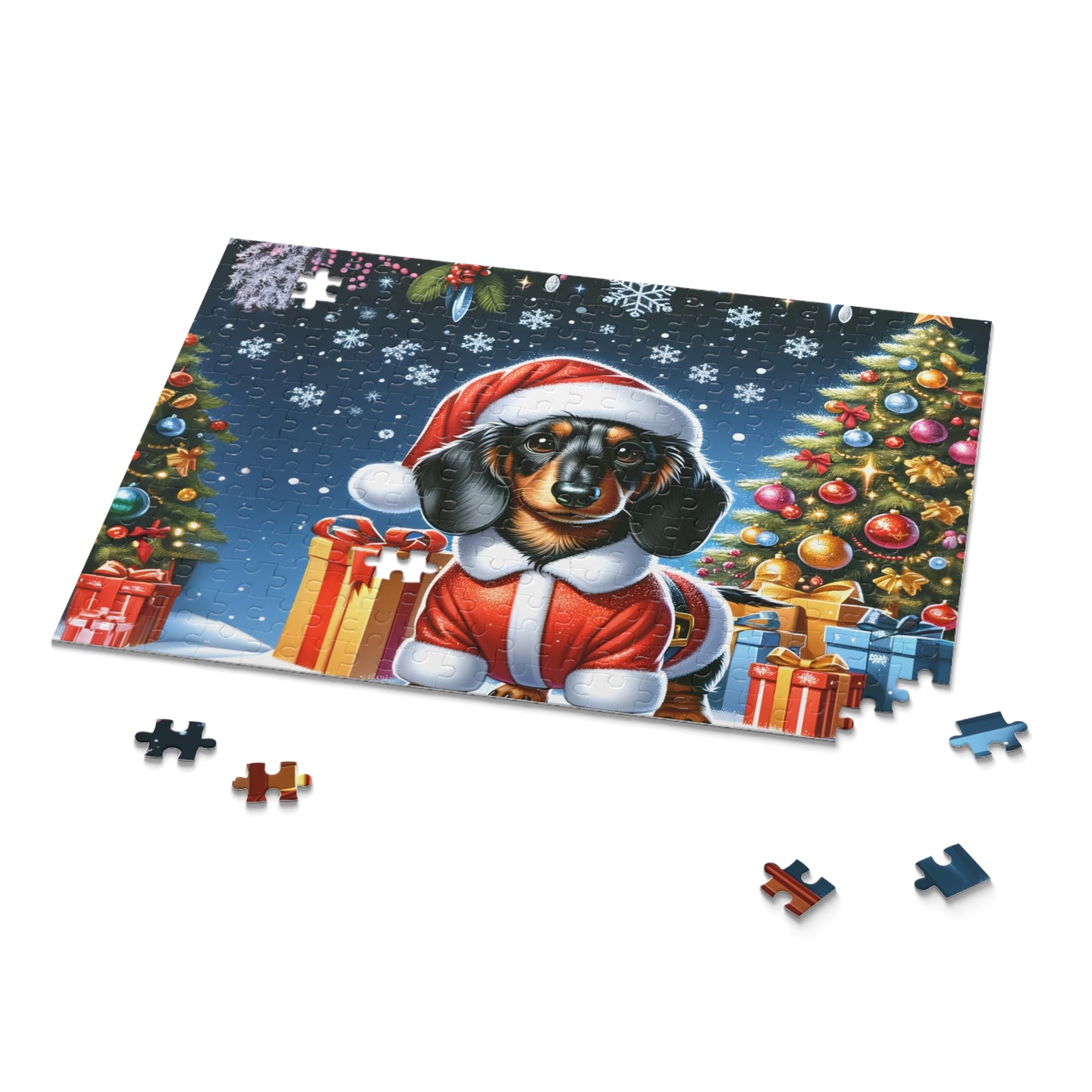 Personalised/Non-Personalised Puzzle, Christmas, Dashound (120, 252, 500-Piece)