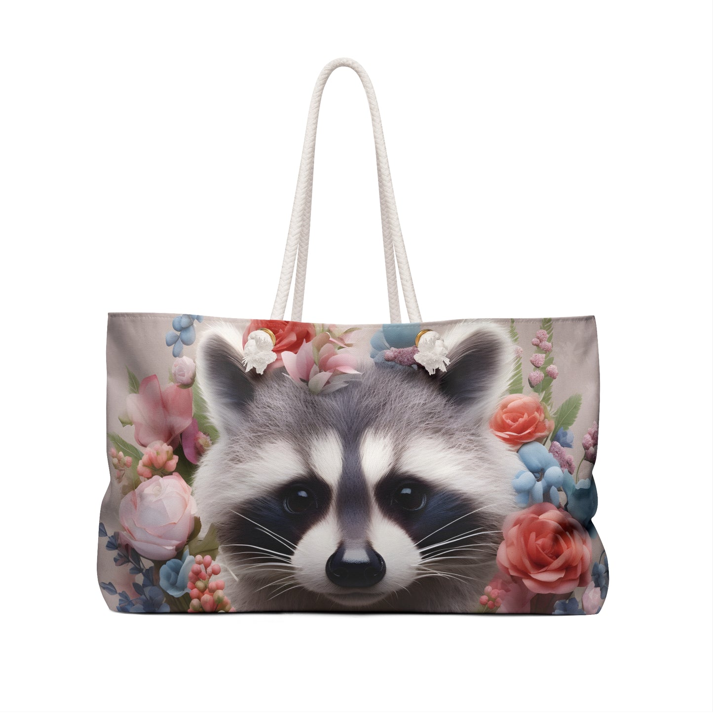 Personalised/Non-Personalised Weekender Bag, Racoon, Large Weekender Bag, Beach Bag, Book Bag