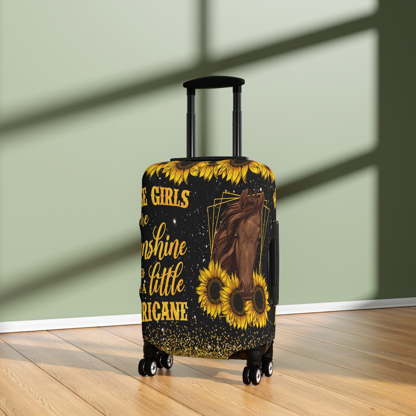 Luggage Cover, Sunflowers, Horse, Horse Girls are Sunshine mixed with a little Hurricane , awd-1687