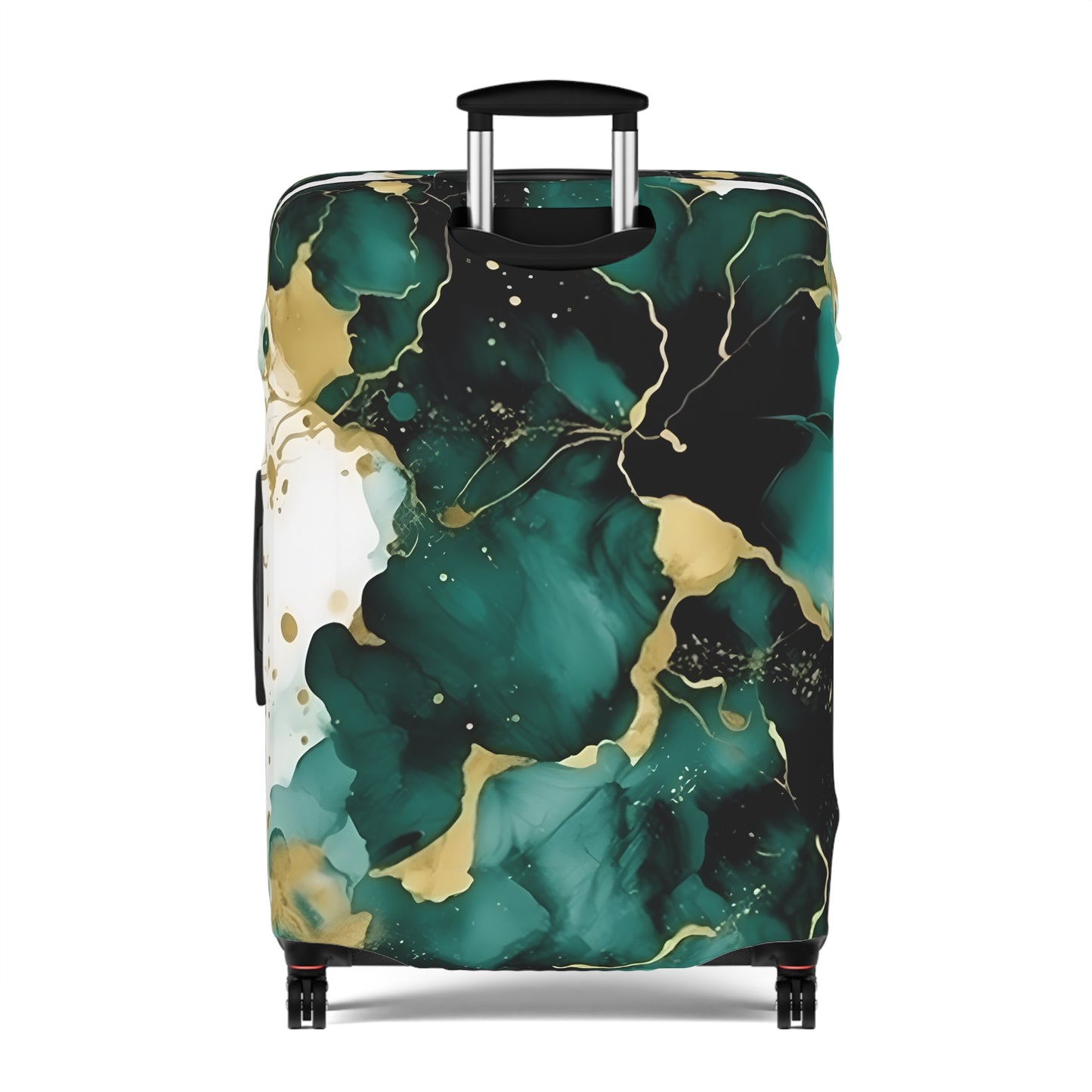 Luggage Cover, Alcohol Ink Green and Gold Floral