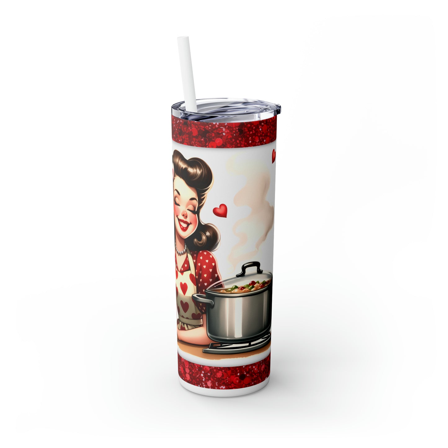 Skinny Tumbler with Straw, 20oz, Retro, You can Cook and I will Watch