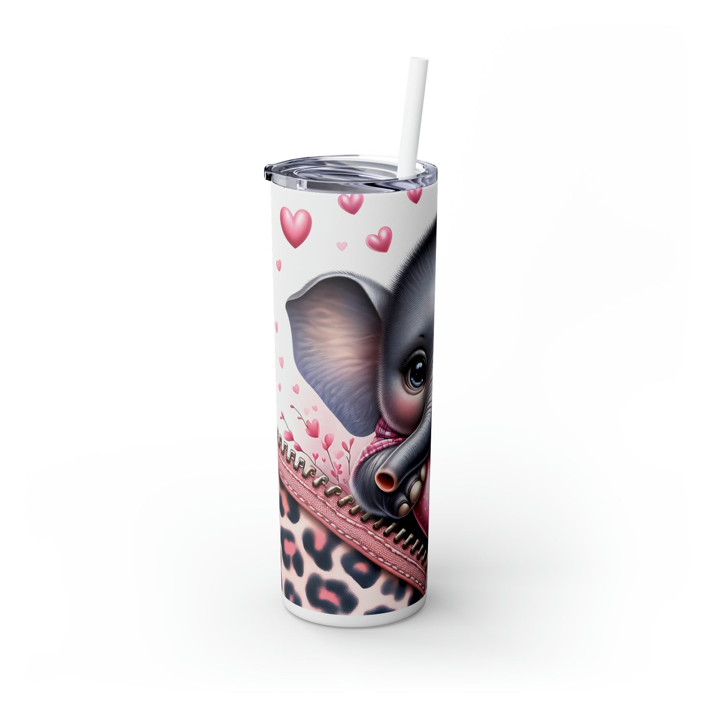 Skinny Tumbler with Straw, 20oz, Elephant, Valentines Day, awd-760