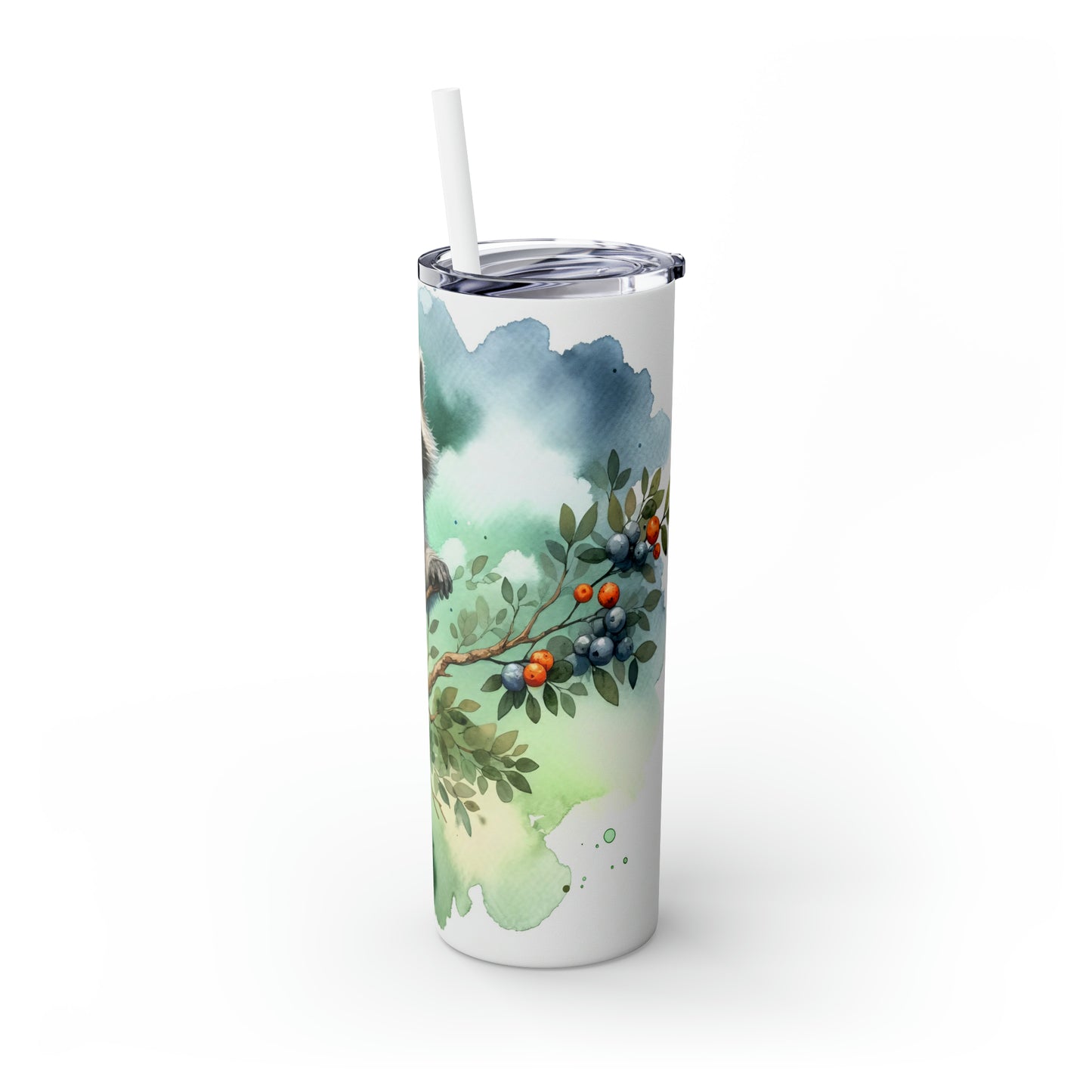 Skinny Tumbler with Straw, 20oz, Racoon