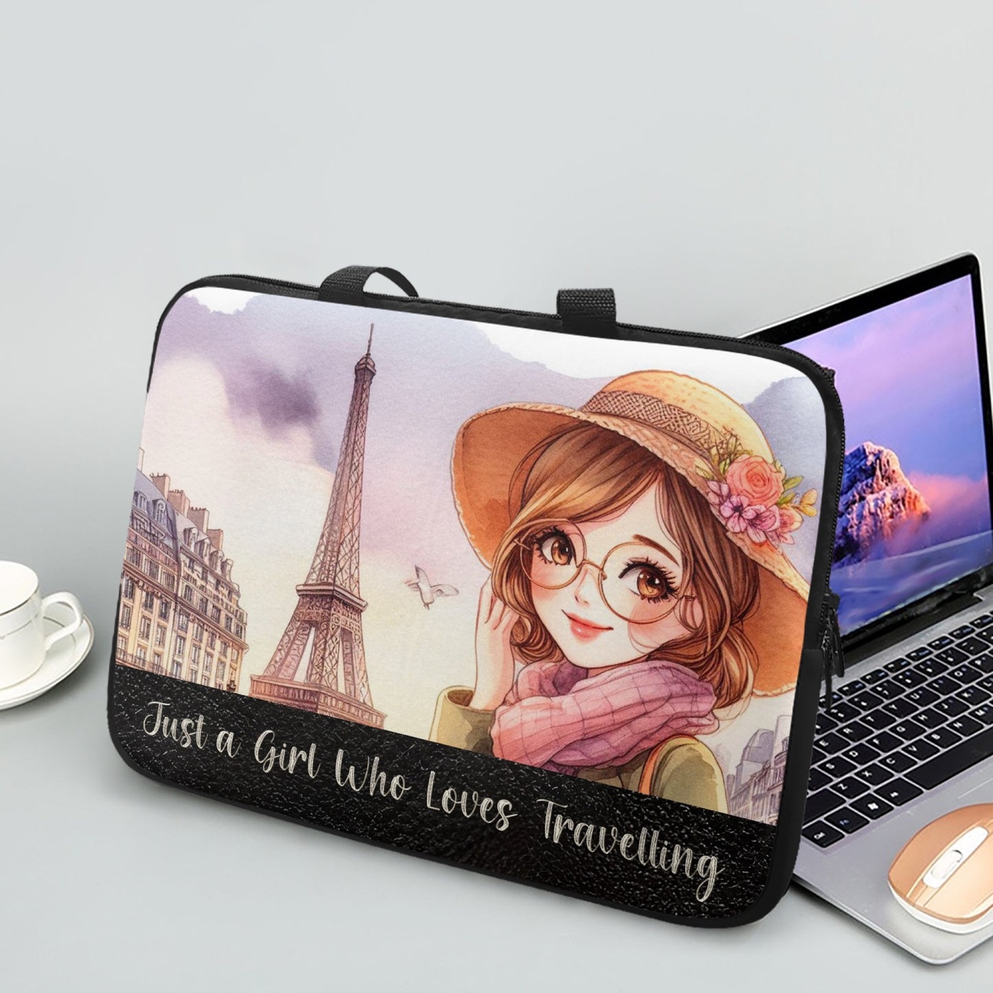 Laptop Sleeve with handles - Just a Girl Who Loves Travelling