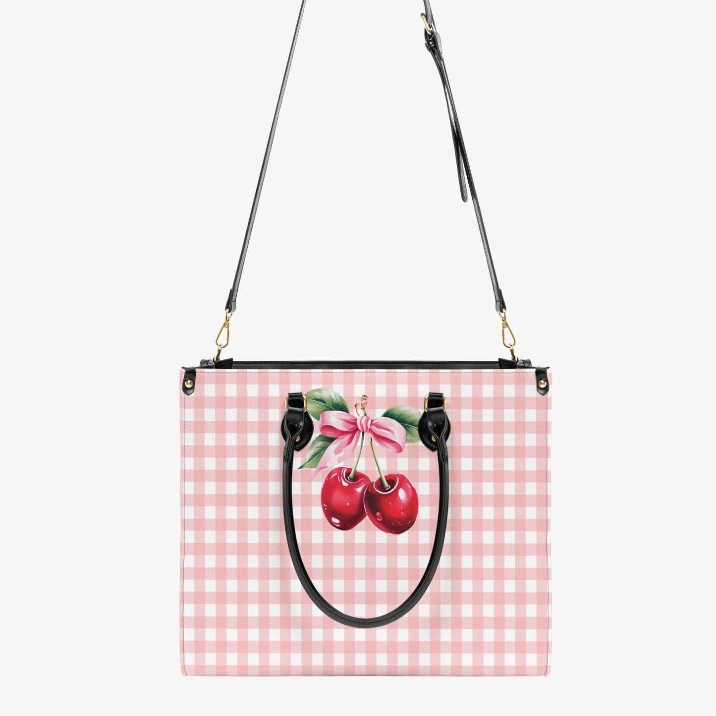 Women's Tote Bag - Rockabilly - Cherries Pink Plaid