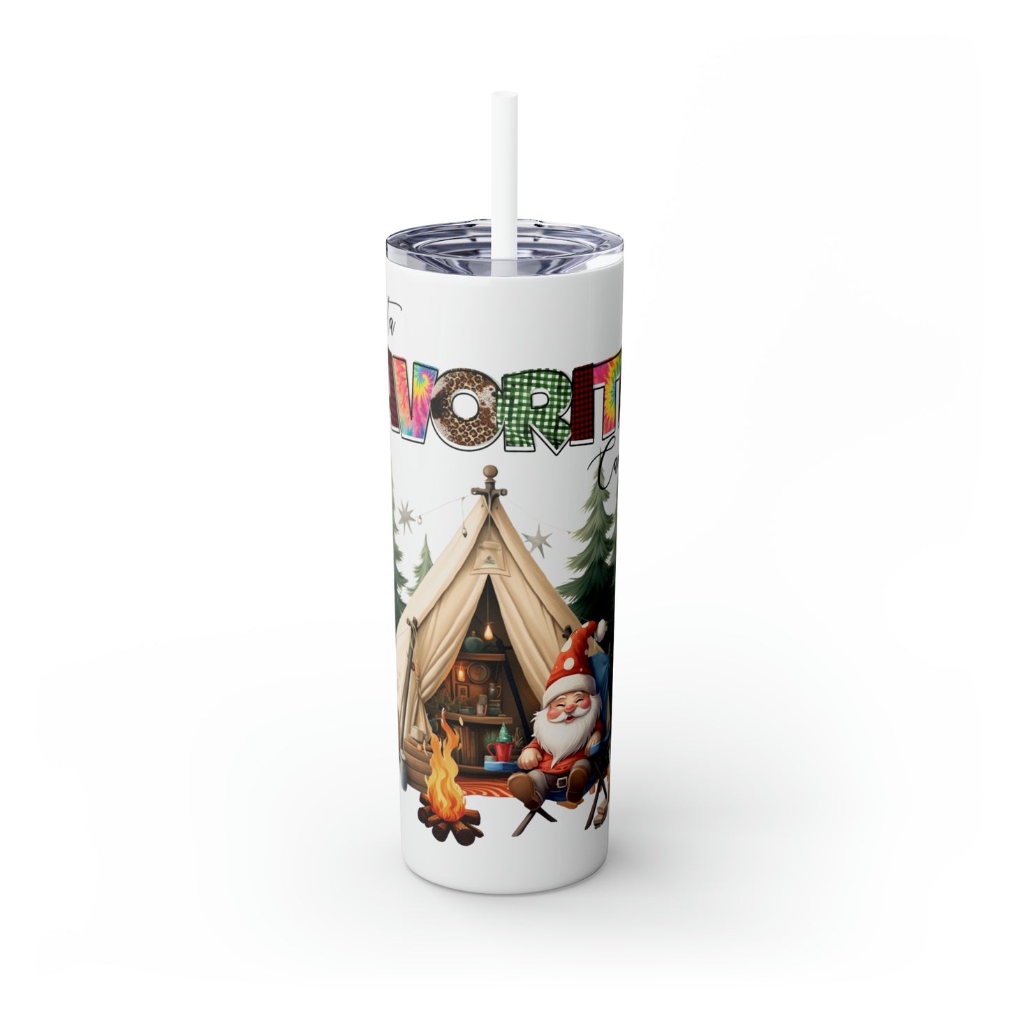 Skinny Tumbler with Straw, 20oz, Santa Favorite Camper