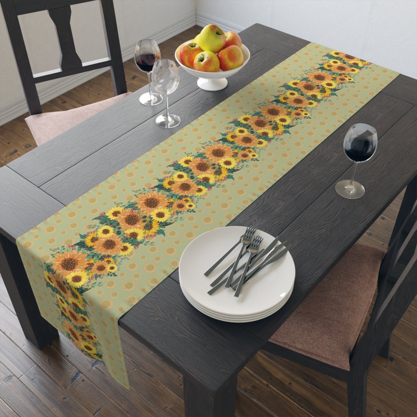 Sunflower Floral Table Runner, Cotton Twill and Poly Available, 2 sizes Available