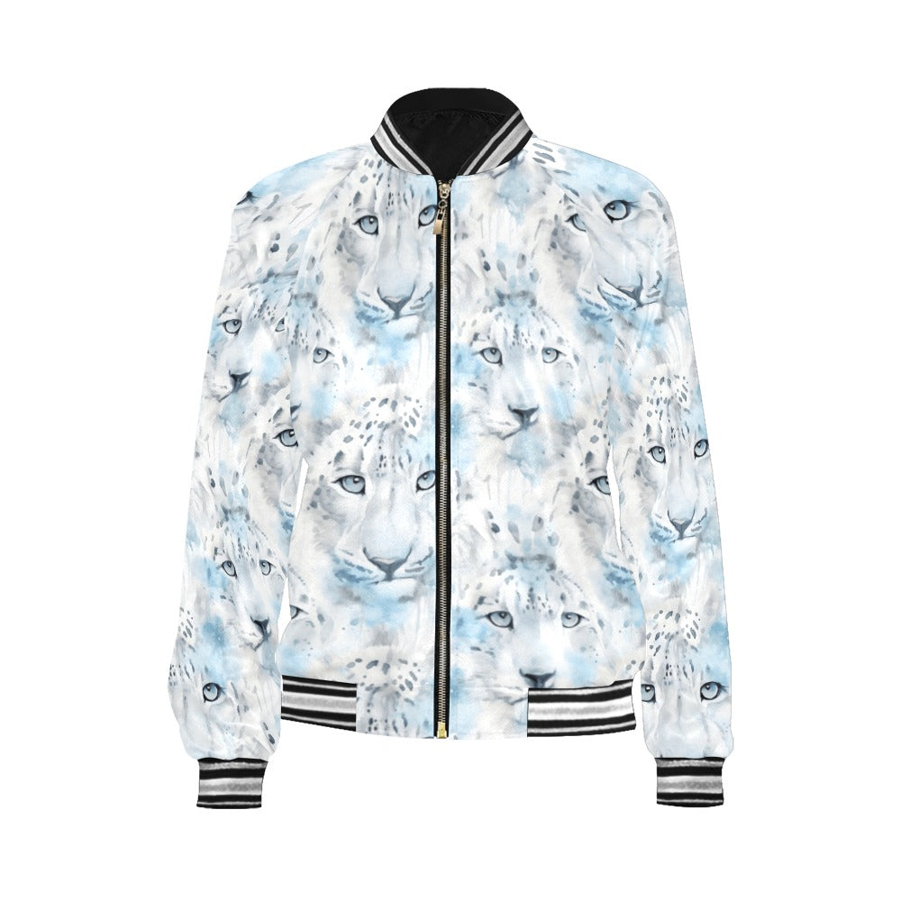 White Leopard Bomber Jacket for Women