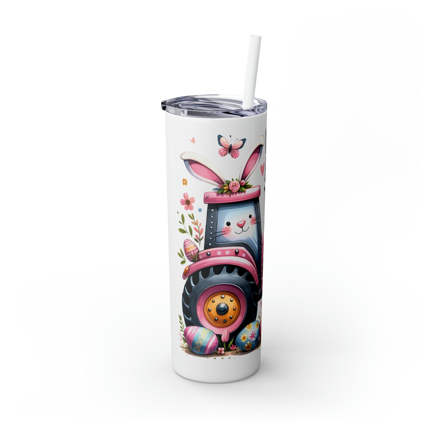 Skinny Tumbler with Straw, 20oz, Easter Tractor, I Dig Easter Day, awd-1073